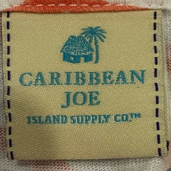 Caribbean Joe Woman Top Size Large Orange White Color V-neck 3/4 Sleeve Pullover - Picture 5 of 7